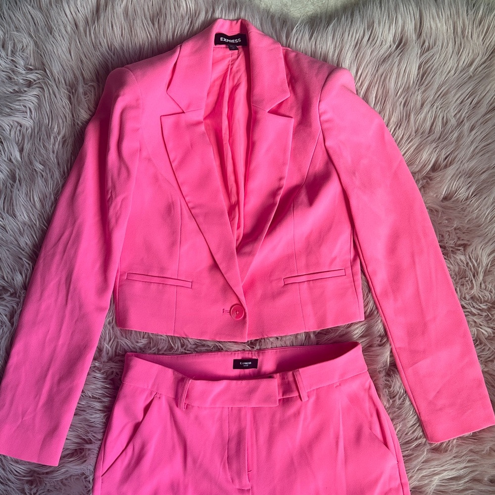 Express Neon Pink Cropped Blazer and Matching Trousers
